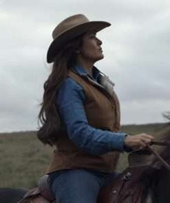 Salma Hayek Eternals Brown Leather Vest