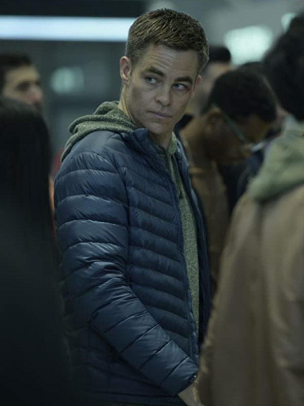 The Contractor Chris Pine Blue Jacket James Harper The Contractor Puffer Jacket