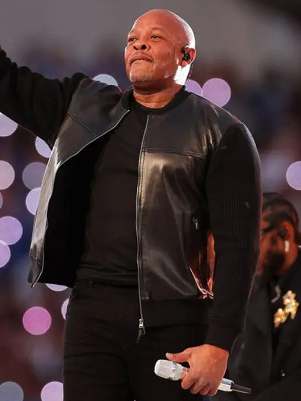 Super Bowl Halftime Show Leather Jacket Dr. Dre Super Bowl Black Leather Jacket
