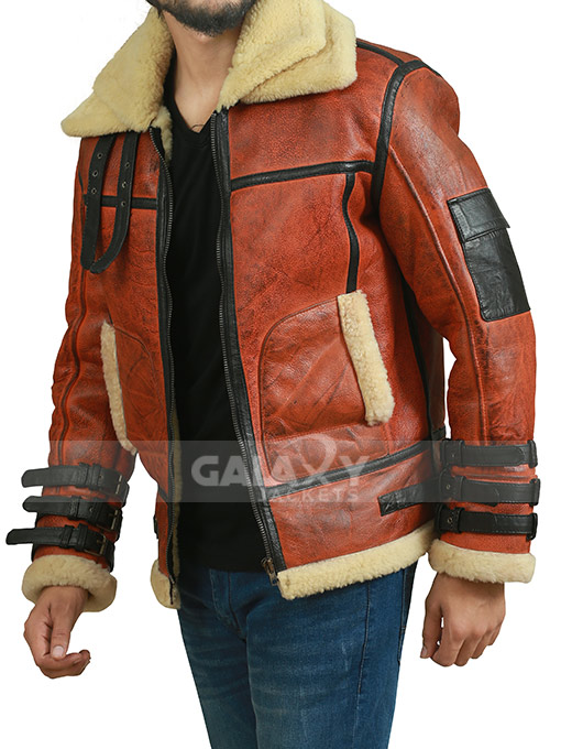 Aviator Shearling Sheepskin Flying Bomber Leather Jacket RAF Aviator Shearling Brown Leather Jacket