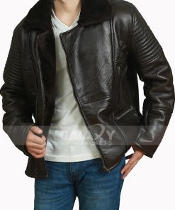New Mens Dark B3 Shearling Fur Leather Jacket