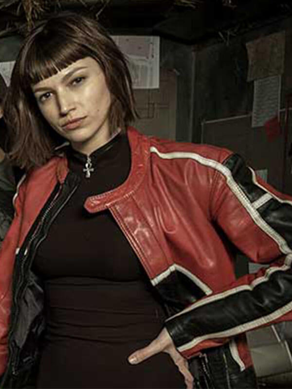 TV Series Tokio Money Heist Red and Black Leather Jacket Money Heist Tokio Leather Jacket