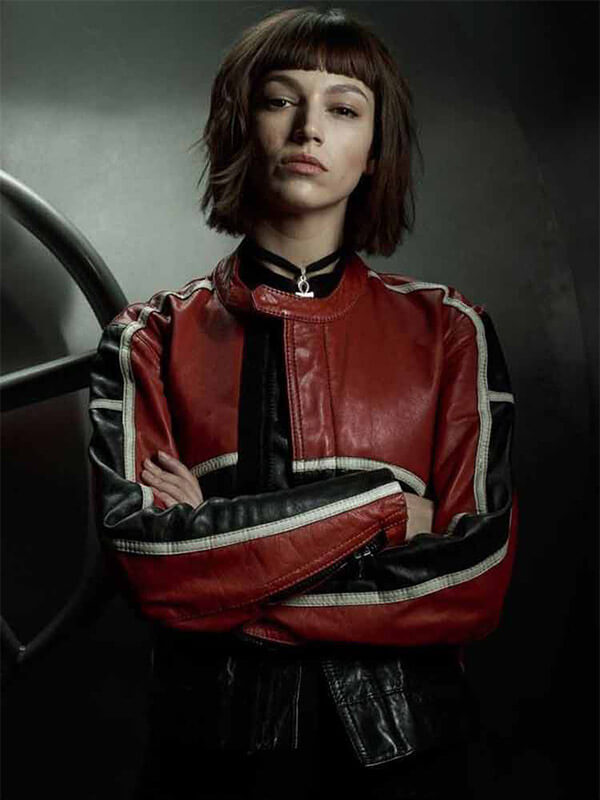 Tokio Money Heist Biker Jacket TV Series Tokio Money Heist Red and Black Leather Jacket