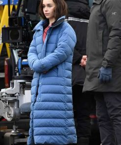 Secret Invasion Emilia Clarke Blue Puffer Coat
