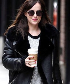 Dakota Johnson Leather Shearling Biker Jacket