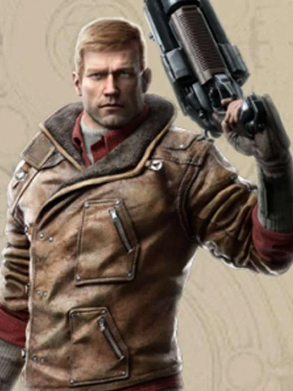 B J Blazkowicz VIdeo Game Wolfenstein The New Order Brown Shearling Leather Jacket VIdeo Game Wolfenstein B J Blazkowicz Shearling Leather Jacket