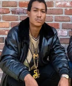 TV Series Black Mafia Family Demetrius ‘Big Meech’ Flenory Black Shearling Leather Jacket