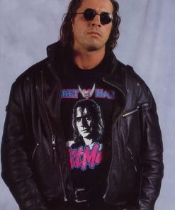 Wrestler Bret Hart Black Leather Jacket