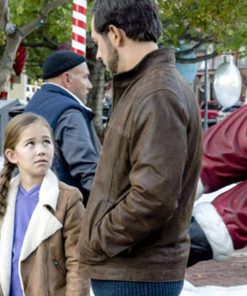 Vince Hawkins Christmas in Homestead Brown Distressed Leather Jacket