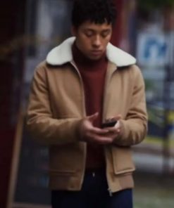 Jaboukie Young-White Dating & New York Brown Shearling Leather Bomber Jacket