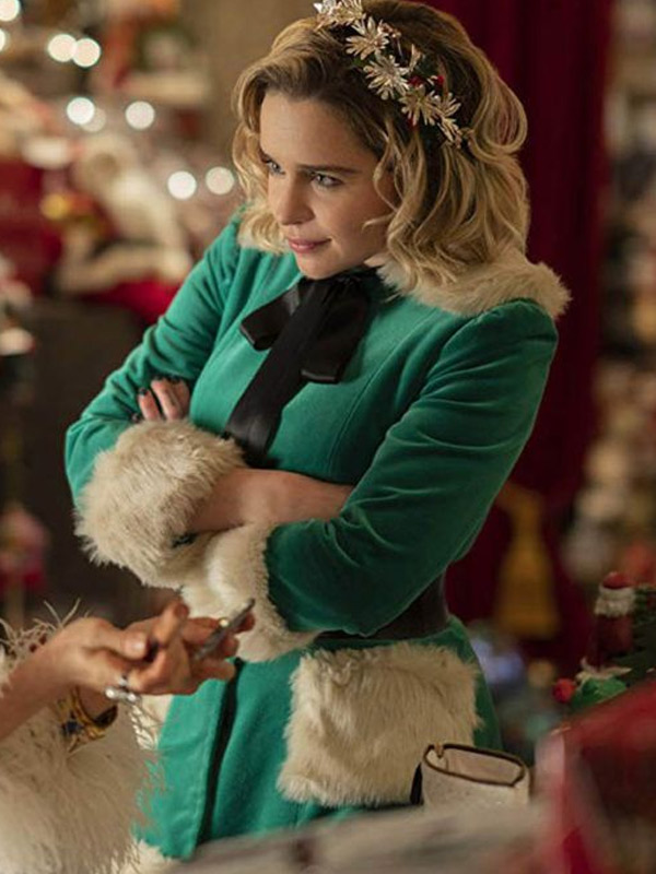 Emilia Clarke Last Christmas Shearling Coat Last Christmas Emilia Clarke Green Shearling Coat