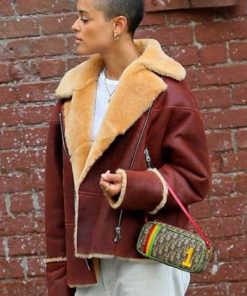 TV Series Gossip Girl Julien Calloway Brown Leather Shearling Jacket