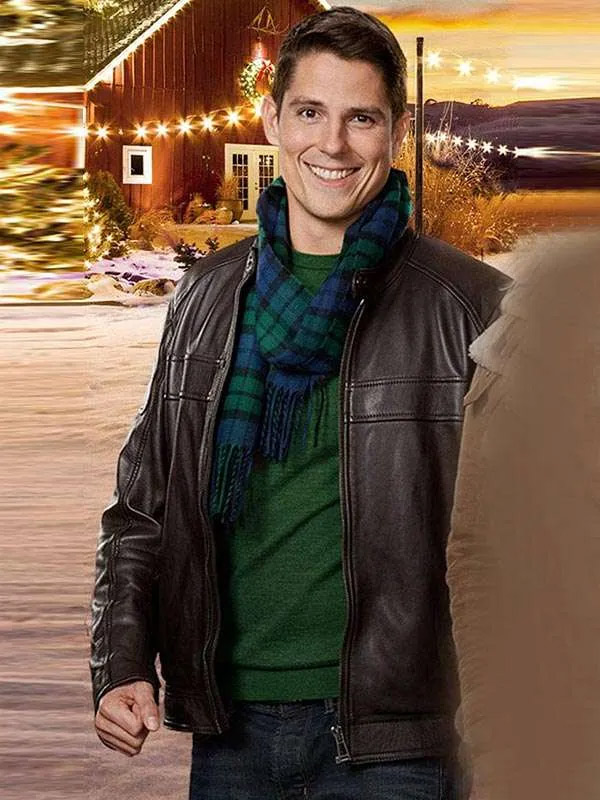 Joe Peterson A Veteran’s Christmas Leather Biker Jacket Sean Faris A Veteran’s Christmas Brown Leather Jacket