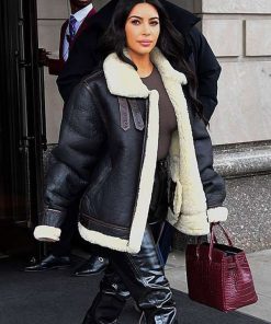 Kim Kardashian Shearling Leather Bomber Jacket