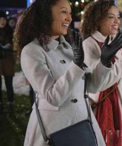 Tamera Mowry-Housley Christmas Comes Twice Gray Wool Trench Coat