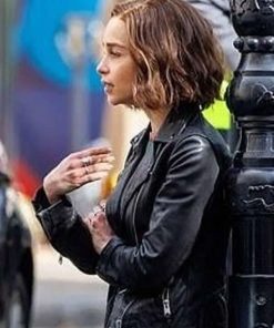 Emilia Clarke Secret Invasion Black Leather Biker Jacket