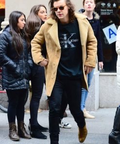 Singer Harry Styles Brown Shearling Suede Leather Jacket