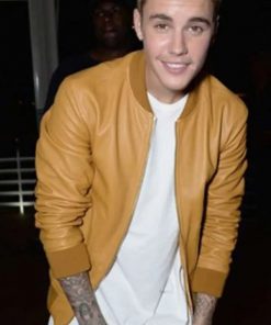 Justin Bieber Brown Leather Bomber Jacket