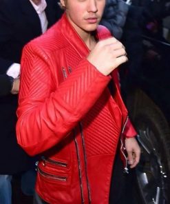 Justin Bieber Red Leather Jacket