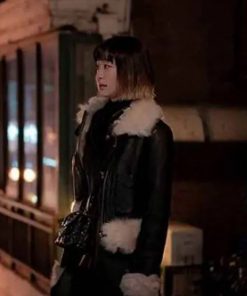 Jo Yi Seo TV Series Itaewon Class Black Leather Shearling Jacket
