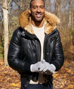 Matt James The Bachelor Black Hooded Shearling Jacket