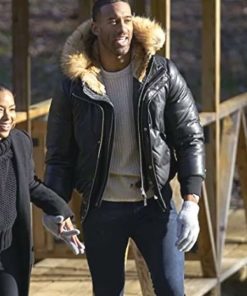 The Bachelor Matt James Black Leather Hooded Parka Jacket