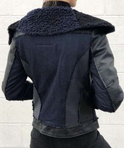 Women Broad Shearling Collar Leather Jacket