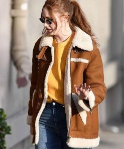 Karen Gillan Suede Leather Brown Shearling Jacket