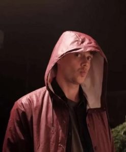 Bill Skarsgård Barbarian Keith Maroon Leather Hooded Jacket