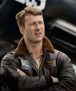 Devotion Glen Powell Shearling Brown Bomber Leather Jacket