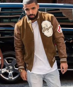 Canadian Singer Drake Brown Suede Leather Varsity Jacke