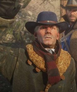 Red Dead Redemption Hosea Green Leather Fur Coat