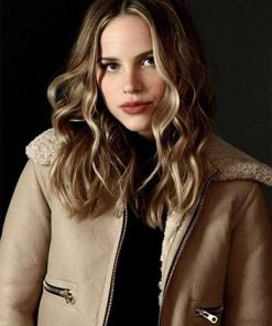 Actress Halston Sage Beige Shearling Leather Jacket