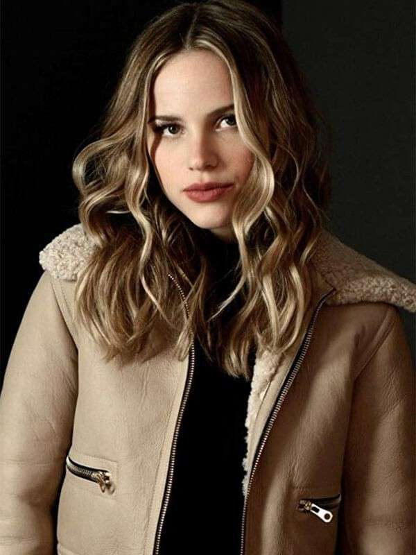 Halston Sage Beige Shearling Leather Jacket Actress Halston Sage Beige Shearling Leather Jacket