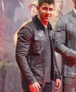 Alex Jumanji The Next Level Nick Jonas Brown Shearling Leather Jacket