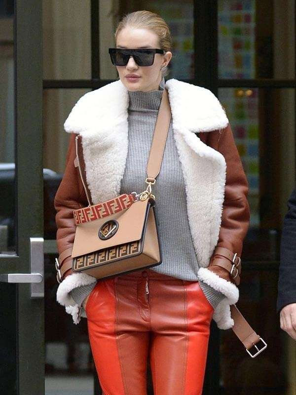 Rosie Huntington-Whiteley Brown Leather Shearling Jacket Rosie Huntington-Whiteley Shearling Jacket