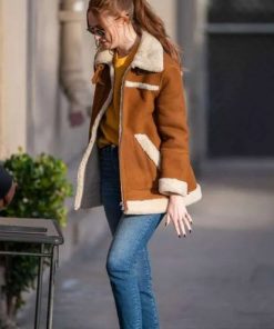 Actress Karen Gillan Suede Leather Shearling Jacket