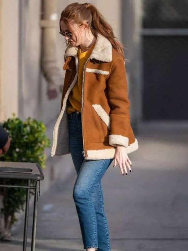 Scottish Actress Karen Gillan Suede Leather Jacket Actress Karen Gillan Suede Leather Shearling Jacket