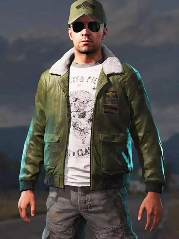 Video Game Far Cry 5 Green Leather Bomber Jacket Far Cry 5 Green Bomber Aviator Jacket