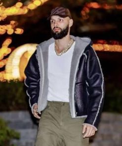 Evan Fournier Hudson Yards Black Leather Shearling Jacket