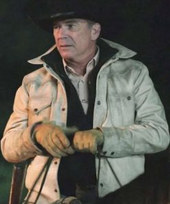 John Dutton TV Series Yellowstone White Leather Jacket