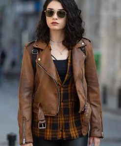 Hazar Ergüçlü The Protector Brown Biker Jacket