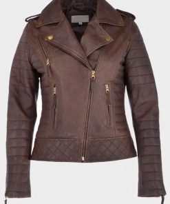 Sharon Brown Leather Biker Jacket