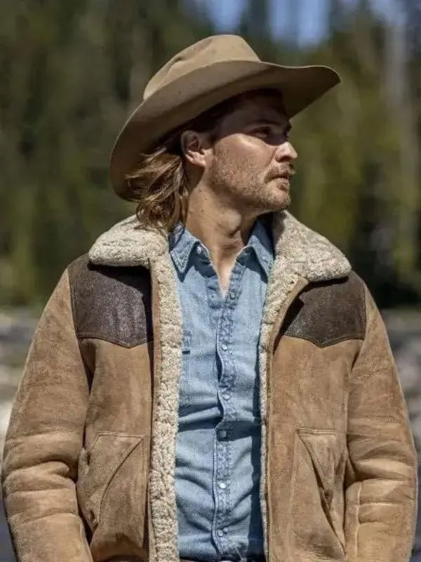 Kayce Dutton Yellowstone S05 Luke Grimes Brown Suede Leather Shearling Jacket Yellowstone S05 Luke Grimes Suede Leather Jacket