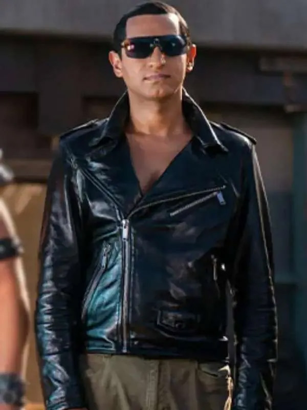 Lord Vexler Miracle Workers S04 Karan Soni Black Leather Jacket Miracle Workers Karan Soni Biker Leather Jacket
