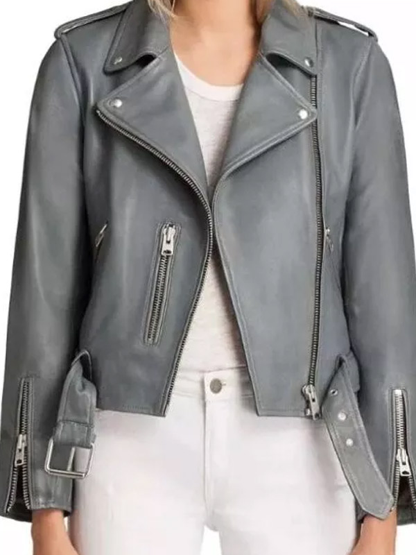 Nyla Harper The Rookie S03 Gray Biker Leather Jacket Nyla Harper The Rookie Season 03 Biker Leather Jacket