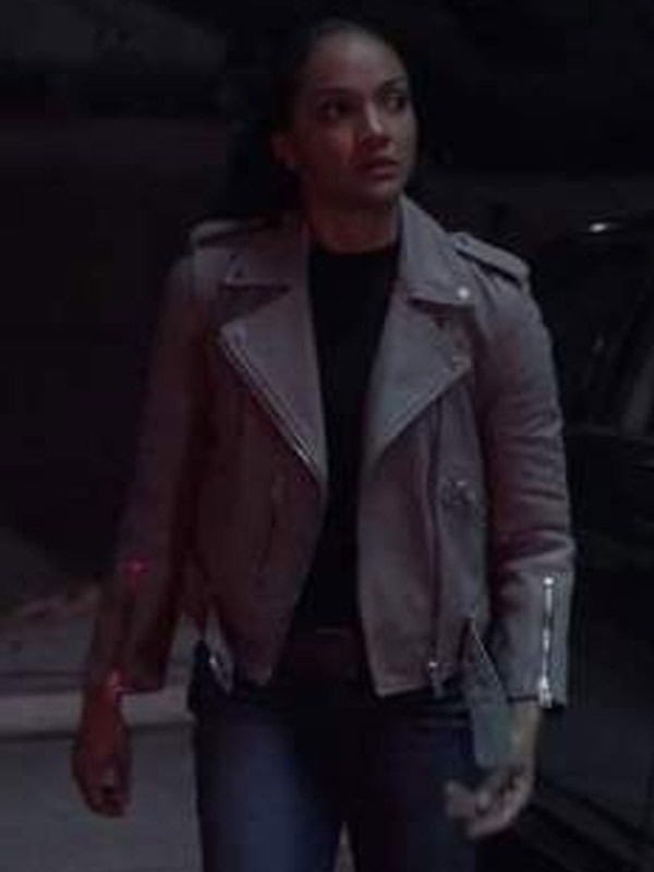 Nyla Harper The Rookie Season 03 Gray Biker Leather Jacket Mekia Cox The Rookie S03 Gray Leather Biker Jacket