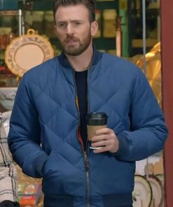 Chris Evans Super Bowl Blue Quilted Bomber Jacket