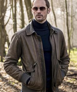 James Foster Infinity Pool Alexander Skarsgård Brown Leather Jacket