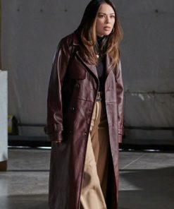 Janel Parrish Family History Mysteries Buried Past Leather Maroon Trench Coat